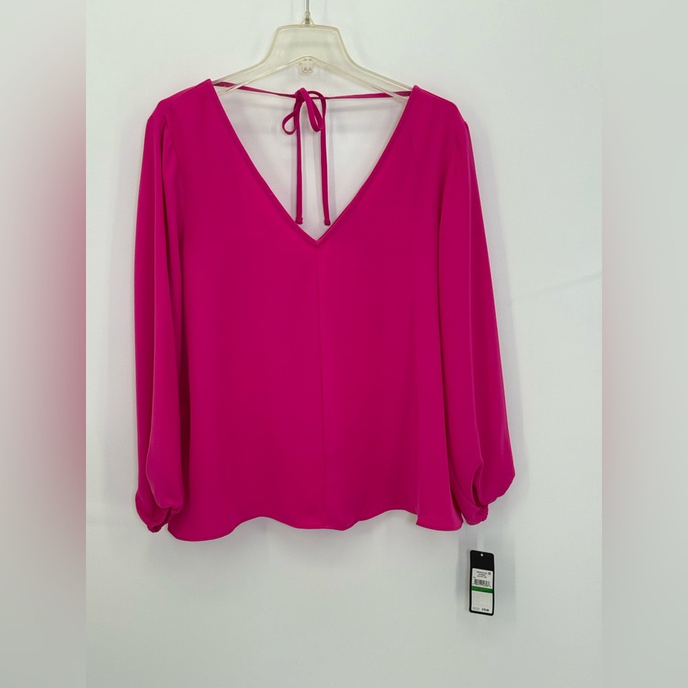 RACHEL Rachel Roy Kaylee Top V-Neck Electric Pink Long Sleeve Blouse Size L - Picture 6 of 13